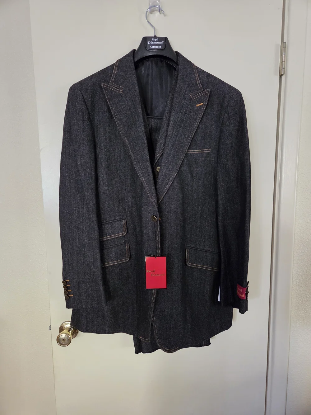 Royal Diamond Collection Men's 3-Piece Black Jean Suit